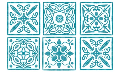 Photo sur Plexiglas six tiles with blue watercolor patterns