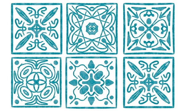 Fototapeta six tiles with blue watercolor patterns