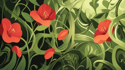 Ornate floral design with stylized leaves and vines.