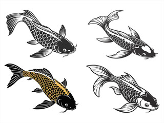 yamabuki ogon fish sihouette black vector bundle