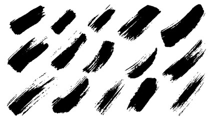Black brushstrokes on a white background. A collection of various black abstract brush strokes on a white backgroun.  perfect for adding an artistic touch to designs, websites, or social media posts.
