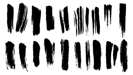 Black brushstrokes on a white background. A collection of various black abstract brush strokes on a white backgroun.  perfect for adding an artistic touch to designs, websites, or social media posts.