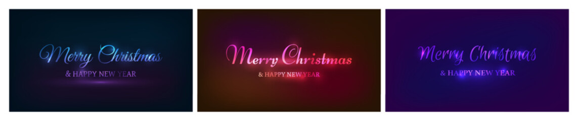 Merry Christmas and Happy New Year neon background
