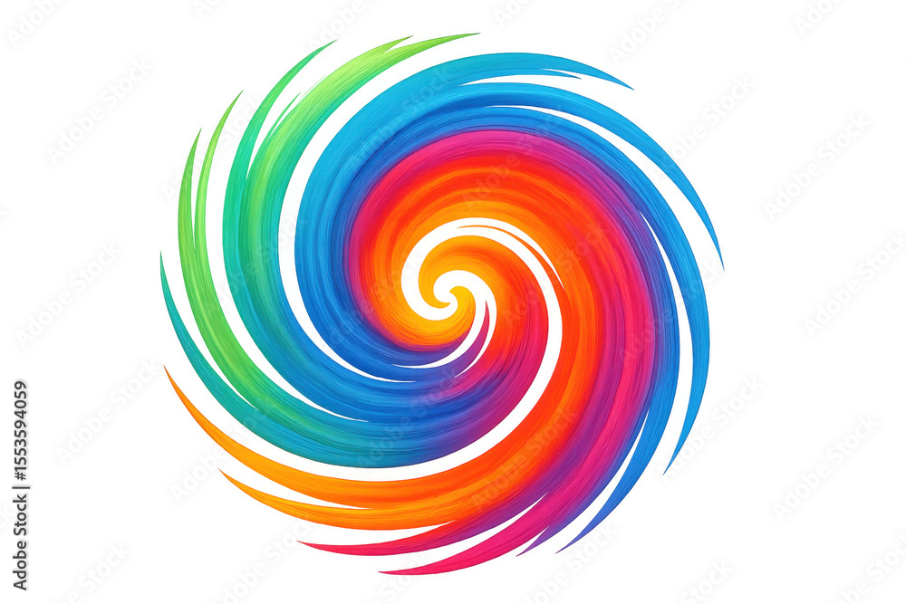 Poster vibrant rainbow vortex spinning dynamically with colorful swirling motion against transparent backdr