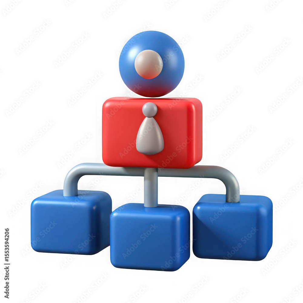 Poster 3d rendered abstract organizational chart isolated on transparent background