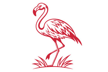 Minimalist flamingo stands elegantly, defined by its gradient outline against a pure white background