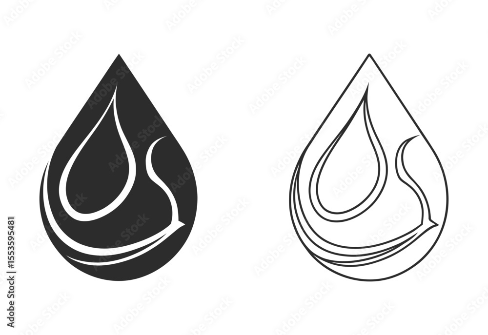 Poster abstract flowing lines inside a water drop shape in solid black and outline