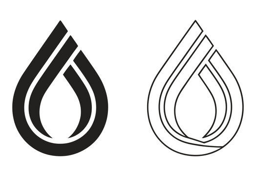 Abstract geometric droplet shape with multiple parallel lines in black and white