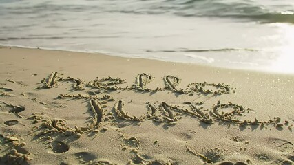 Beach June greeting; ocean waves background