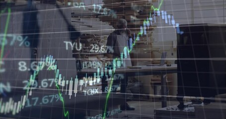 Woodworker taking smartphone call while gesturing, finance charts sliding in displaying market data - Powered by Adobe