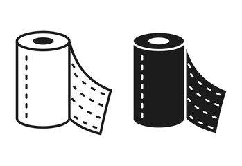 Two stylized icons of paper towels one in outline and one in solid black
