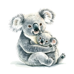 A Mother Koala With Her Kid, watercolor clipart vector, isolated on a white background. © AMIDCO