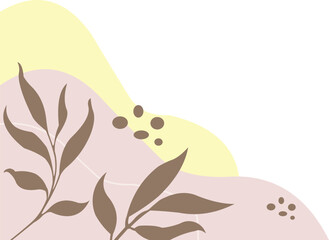 Abstract aesthetic shape corner border with hand drawn leaf