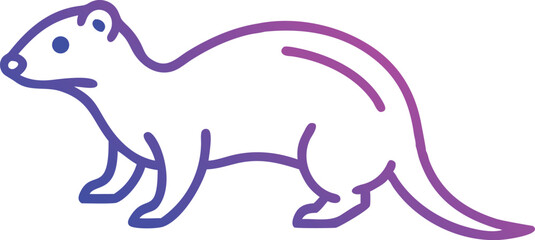 Isolated line drawing presents sleek ferret silhouette with vibrant purple and blue gradients