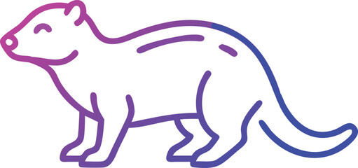 Obraz premium Minimalist ferret line art shows sleek purple and blue gradient on white background