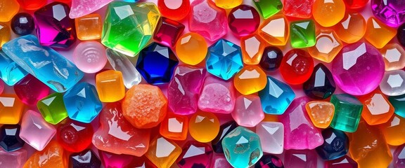 Geometric arrangement of colorful gemstones and gummy candies,  bright,  geometric