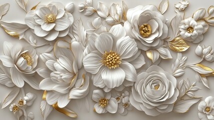 Ornate floral design in white and gold.