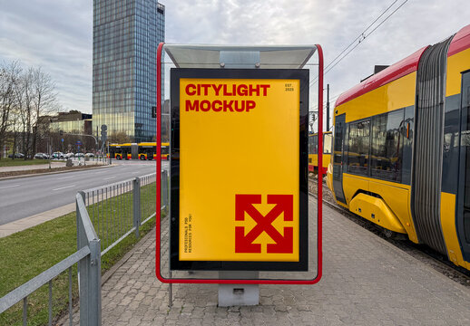 Front View Citylight Bus Station Mockup