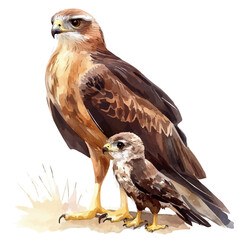 A Mother Kite With Her Kid, watercolor clipart vector, isolated on a white background.