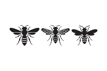 Bee Silhouette Icons Set for Insect, Nature and Craft Design Projects