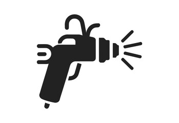Black silhouette icon of a spray gun emitting a spray of liquid
