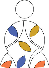 Abstract Figure with Blue Gold Orange Leaf Shapes Minimalist Line Art Design vector