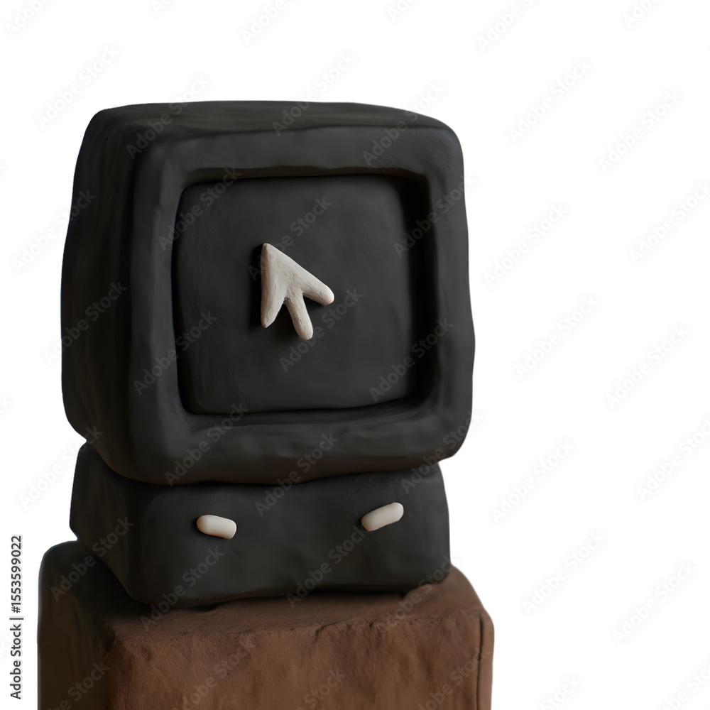 Poster a clay model of a retro computer with a cursor on the screen isolated on transparent background