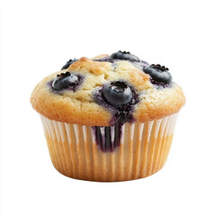 Delicious homemade blueberry muffin with fresh berries on top and dripping juice
