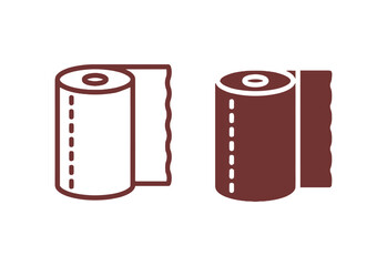 Two simple vector icons of rolled paper towels in brown and white line art