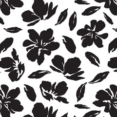 Flowers have organic shape with seamless background. Simple abstract floral pattern. Modern printing. Ideal for textile design, wallpaper, cards, posters and decoration.
