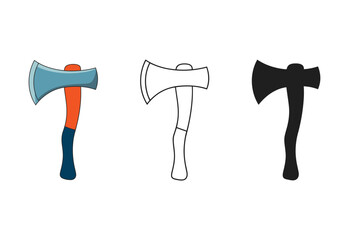 Three stylized axes in different graphic styles on a white background