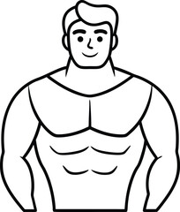Fototapeta premium Muscular Man Cartoon Outline Strong Bodybuilder Fitness Icon Graphic male