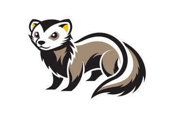 Black and white weasel stands attentively, showcasing its distinctive markings and alert posture