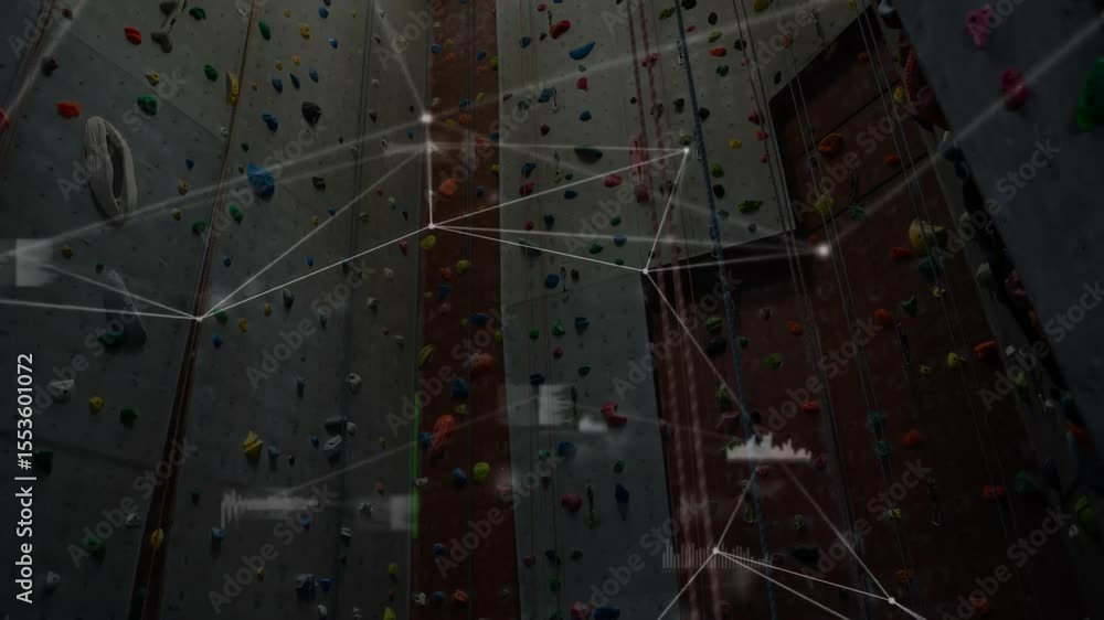 Poster hud icon fading in and linking to climbing wall, waveforms and panels visualizing route mapping