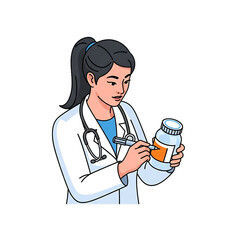 Female doctor icon preparing medicine for patient care.