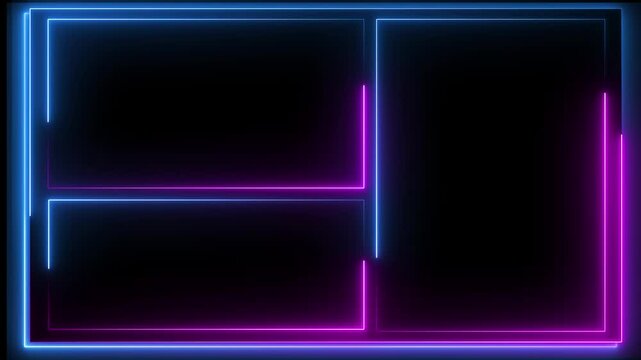 glowing neon pink blue color square rectangle picture frame icon animation shape frame rotation footage round border frame movement photo frame neon box sign symbol with black background