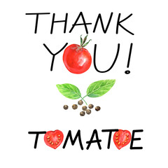 Watercolor tomatoes illustration with a hand drawn saying text. For t-shirt print, poster, greetings cards design. 