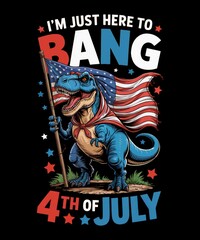 Obraz premium Photo of a patriotic trex dinosaur holds an american flag, celebrating the 4th of july
