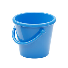 A small blue plastic bucket with a handle, isolated on transparent background