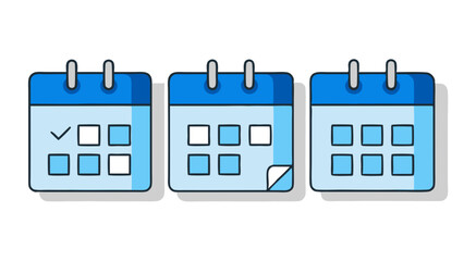 diverse calendar icons for organization and scheduling isolated on white background.