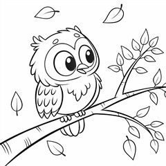 wide-eyed baby owl sitting on a tree branch