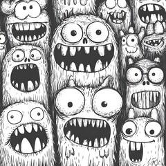 Hand Drawn Cartoon Monsters With Funny Faces Sharp Teeth High Resolution Photo