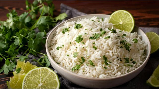 Minimalist Cilantro Lime Rice on a Flat White Plate with Fork

