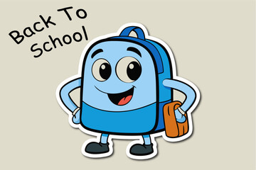 Cartoon Backpack Character Ready for School with a Big Smile and Book in Hand