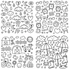 Doodle Illustrations of Weather Farm and Everyday Objects