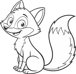  cartoon fox sitting with its bushy tail curled around