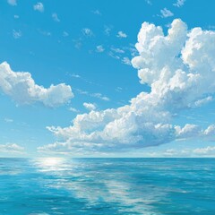 A serene expanse of ocean under a vast, cloud-filled sky