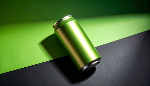 Sporty can mockup with lime-black diagonal background. Bold and fast — perfect for energy, fitness, or youth-targeted products.