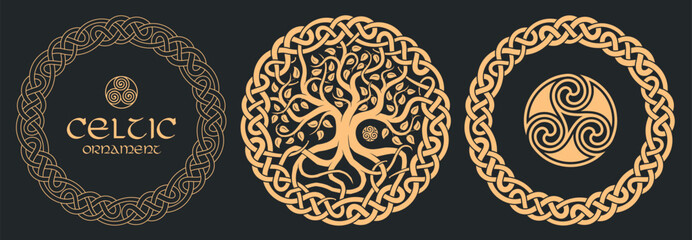 Celtic tree of life, tribal print, braided knots.