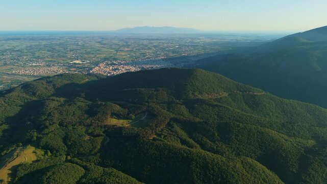 Greece Thrace Region Xanthi City Countryside Green Forest Area Thassos Island and Fertile Regions on the Horizon